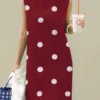 Dot Print Sleeveless Crew Neck Dress For Women