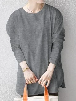 Solid Long Sleeve Slit Hem Long Sleeve T-shirt -Zanzea Shop 38b98c93 a2c7 453e 9bcd 54a1ff33507f