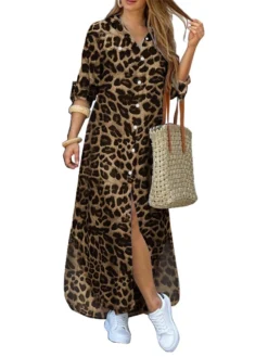 Leopard Print Lapel Button Plus Size Dress With Pockets -Zanzea Shop 38bf6a04 bf6e 4d45 a146 901087afa4d3