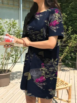 Flower Leaves Print Short Sleeve Crew Neck Vintage Dress 23 Flower Leaves Print Short Sleeve Crew Neck Vintage Dress -Zanzea Shop 38c204f0 bdf5 41c5 ad68 12af274a20e0