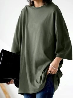 Solid Crew Neck Loose Casual 3/4 Sleeve T-shirt 15 Solid Crew Neck Loose Casual 3/4 Sleeve T-shirt -Zanzea Shop 38f5bd9a 76cd 4c09 b1a0 1f83282a7126