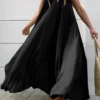 Solid Backless Adjustable Strap Sleeveless Casual Maxi Dress