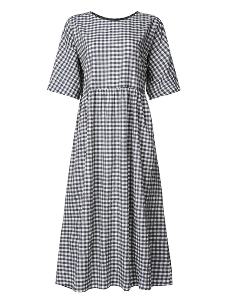 Casual Plaid Print Crewneck Short Sleeve Plus Size Dress 6 Casual Plaid Print Crewneck Short Sleeve Plus Size Dress - Image 6