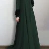Solid Color Lace Patchwork Big Swing Muslim Dress For Women