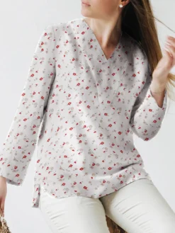 Allover Floral Print V-neck Slit Hem Long Sleeve Blouse -Zanzea Shop 3946fcfb d865 49be 8418 1441846c7916