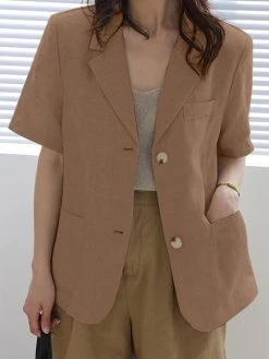 Solid Pocket Button Front Short Sleeve Lapel Casual Blazer -Zanzea Shop 39651725 8ed0 4a31 93d5 a2a337fdaa28