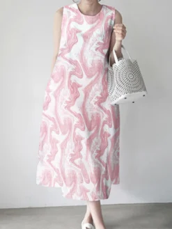 Wave Pattern Sleeveless Round Neck Print Dress -Zanzea Shop 3983909d c603 4e68 80b8 03af328577ac