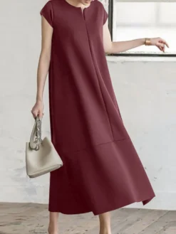 Women Solid Short Sleeve Casual Crew Neck Dress -Zanzea Shop 398427a7 60ce 4d87 91e1 286f8fefec55