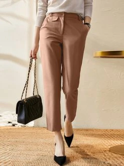 Solid Pocket Crop Tailored Pants For Women -Zanzea Shop 39ee23fa 88e8 4d73 b611 fe75e414c21f