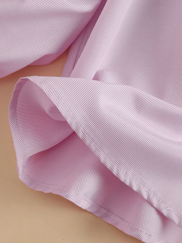 Stripe Print Ruffle Trim Button Front Long Sleeve Blouse 10 Stripe Print Ruffle Trim Button Front Long Sleeve Blouse - Image 10