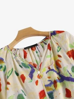 Women Swan Watercolor Floral Print V-Neck Half Sleeve Blouse -Zanzea Shop 3a47b052 9488 46a5 897d 1e50bf6cade6
