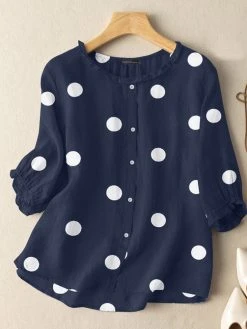 Women Dot Print 3/4 Sleeve Crew Neck Casual Blouse 12 Women Dot Print 3/4 Sleeve Crew Neck Casual Blouse -Zanzea Shop 3a64dcfb 51fe 4d88 92e4 9a1b76d7dd05