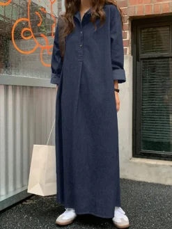 Solid Long Sleeve Denim Lapel Button Casual Dress -Zanzea Shop 3a9e6fdf 19f3 4fb4 97b3 08063ddf5bf3