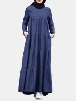 Casual Solid Color Loose Plus Size Maxi Dress With Pockets