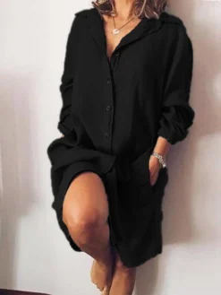 Casual Solid Color V-neck Plus Size Dress With Pockets -Zanzea Shop 3aa2af42 e766 4ffd 8c14 c2c156282b9c