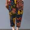 Leaves Print Pocket Loose Vintage Pants For Women