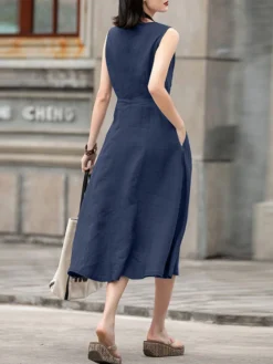 Solid Sleeveless Pocket Crew Neck Casual Dress -Zanzea Shop 3b3c16f3 dfae 45b4 894e 74479e701e33