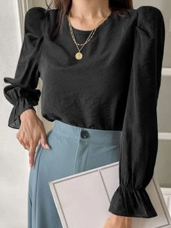 Solid Long Puff Sleeve Crew Neck Blouse 18 Solid Long Puff Sleeve Crew Neck Blouse -Zanzea Shop 3b6a75a7 10df 4b3d 9051 313bef7d4d46