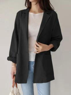 Casual Solid Color Lapel Long Sleeve Plus Size Jackets With Button -Zanzea Shop 3b9a1809 fdf8 405e a26d 0406ca42ef8a