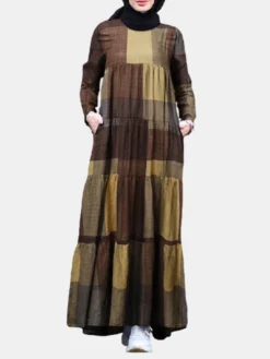 Plaid Print Contrast Color Casual Dress With Pocket For Women