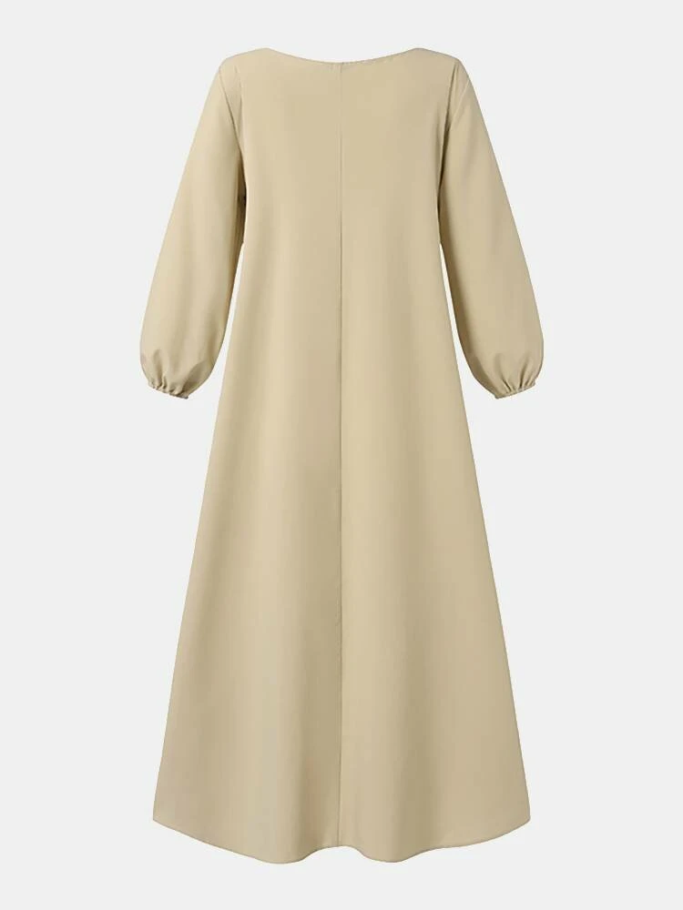 Solid Crew Neck A-line 3/4 Sleeve Casual Dress 2 Solid Crew Neck A-line 3/4 Sleeve Casual Dress - Image 2