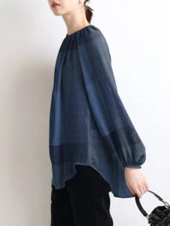 Plaid Print O-neck Button Slit Hem Vintage Loose Blouse -Zanzea Shop 3c279a21 65a0 42e6 956a 2dee25815c8f