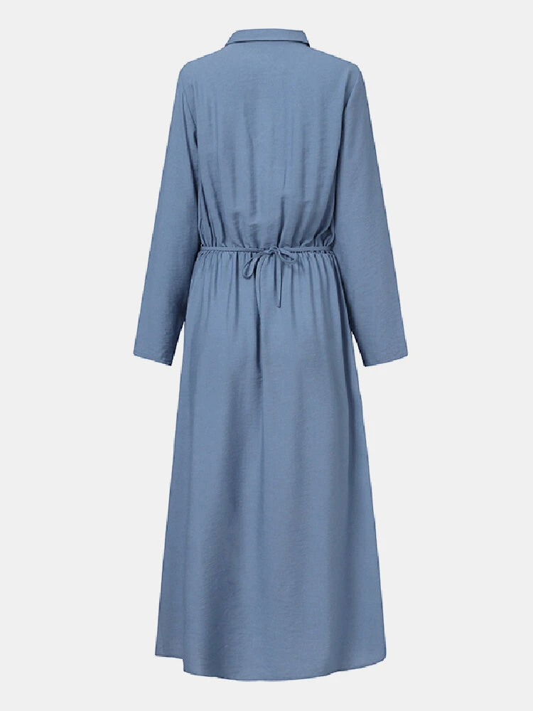 Ethnic Solid Color Pocket Button Long Sleeve Lapel Maxi Dress 2 Ethnic Solid Color Pocket Button Long Sleeve Lapel Maxi Dress - Image 2