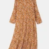 Women Vintage Floral Print O-neck Pocket Long Sleeve Maxi Dress
