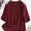 Lace Panel 3/4 Sleeve Crew Neck Casual Blouse