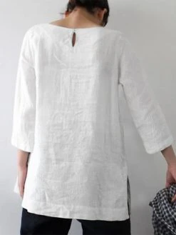 Solid 3/4 Sleeve Keyhole Back Slit Crew Neck Blouse 9 Solid 3/4 Sleeve Keyhole Back Slit Crew Neck Blouse -Zanzea Shop 3cb58757 62bb 46d2 a5e2 6151038f307c