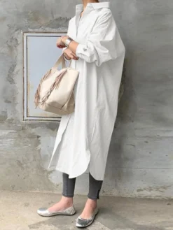 Solid Color Casual Long Sleeve Cotton Shirt Dress -Zanzea Shop 3cb6935c e975 428d a112 949a34c31034