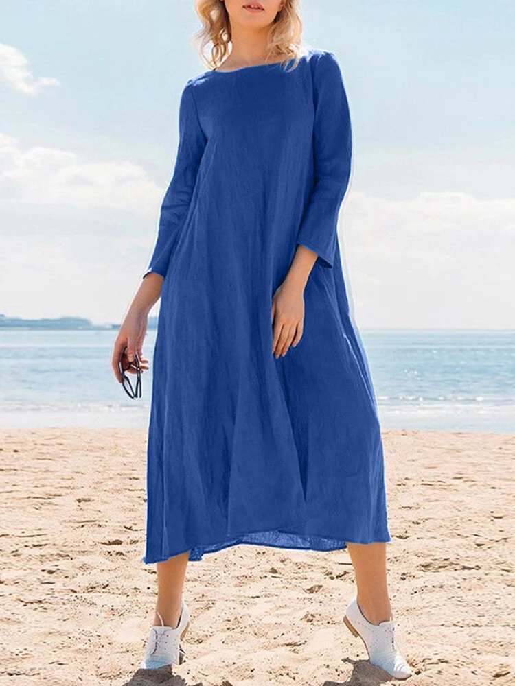 Solid Crew Neck Casual Dress For Women 7 Solid Crew Neck Casual Dress For Women - Image 7