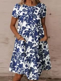 Random Allover Leaves Print Pocket Short Sleeve Button Dress -Zanzea Shop 3cdd9d94 2717 4ecf aba4 3511d56152be