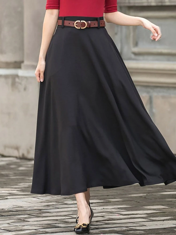 Solid Pocket Sash A-Line Casual Maxi Skirt 7 Solid Pocket Sash A-Line Casual Maxi Skirt - Image 7