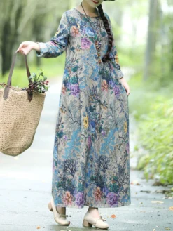 Floral Print O-neck Long Sleeve Maxi Cotton Dress -Zanzea Shop 3ce781bc 9406 4fcc 90a4 7cf75ef9ac5c