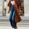 Women Abstract Print Open Front Loose Half Sleeve Kimono