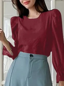 Solid Long Puff Sleeve Crew Neck Blouse 14 Solid Long Puff Sleeve Crew Neck Blouse -Zanzea Shop 3d5a6c02 0525 4bd5 91ff 0ca97ad3151f