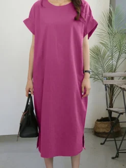 Leisure Solid Slit Hem Ruched Short Sleeve Maxi Dress 13 Leisure Solid Slit Hem Ruched Short Sleeve Maxi Dress -Zanzea Shop 3d9e9cc4 546d 4942 9276 1090c35f02a1