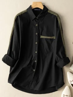 Contrast Pocket Button Front Lapel Long Sleeve Shirt -Zanzea Shop 3dd2e96b 3d6e 4747 9e65 4dac28f32161