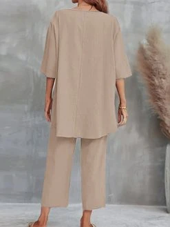 Women Solid Crew Neck High-Low Hem Cotton Co-ords -Zanzea Shop 3df4c886 533f 4dca 870a c04f696577d1