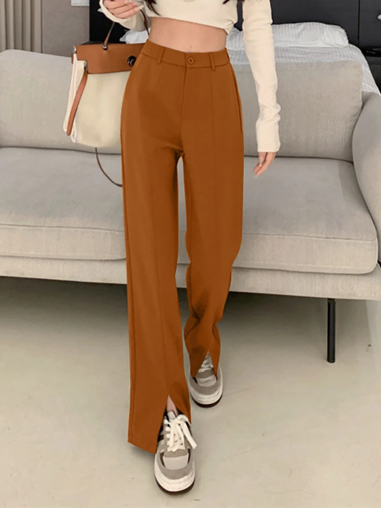 Solid High Waist Pocket Double Slit Hem Tailored Pants 2 Solid High Waist Pocket Double Slit Hem Tailored Pants - Image 2