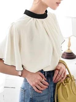 Contrast Button Ruffle Sleeve Stand Collar Women Blouse 12 Contrast Button Ruffle Sleeve Stand Collar Women Blouse -Zanzea Shop 3e29500f d1cb 4565 8b49 dbef8f453e03