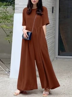 Women Solid Pleated Short Sleeve Wide Leg Jumpsuit 10 Women Solid Pleated Short Sleeve Wide Leg Jumpsuit -Zanzea Shop 3f0c5677 4b80 4810 b4b8 a9c535768304