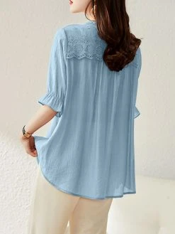 Lace Panel Button Front Loose Half Sleeve V-neck Blouse -Zanzea Shop 3f1f2f81 7104 44eb b727 8084bdf45aba