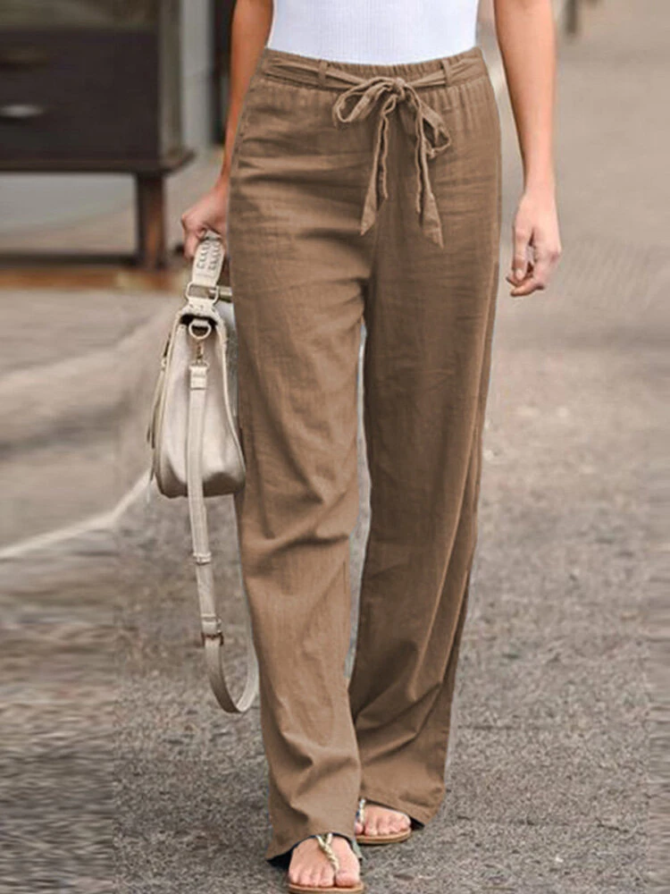 Elastic Waist Bowknot Straight Vintage Plus Size Pants 2 Elastic Waist Bowknot Straight Vintage Plus Size Pants - Image 2