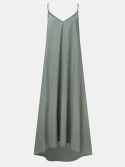 Solid V-neck Straps Plus Size Casual Long Dress