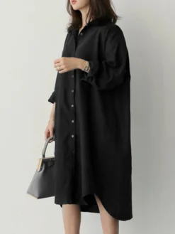 Solid Long Sleeve Button Lapel Casual Shirt Dress -Zanzea Shop 3f346e72 a34a 45bc aee2 d4258318fce5