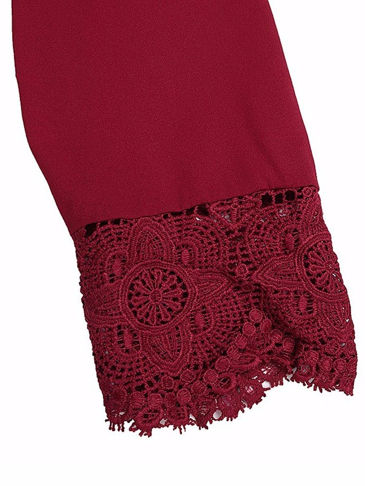 Sexy V Neck Lace Crochet 3/4 Sleeve Slim Blouse For Women 10 Sexy V Neck Lace Crochet 3/4 Sleeve Slim Blouse For Women - Image 10