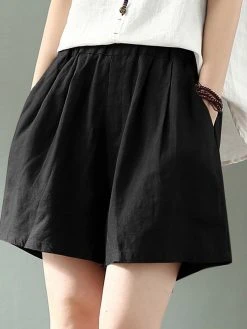 Cotton Solid Pocket Elastic Waist Casual Shorts -Zanzea Shop 3f7b8110 5845 489c 9404 35ac886a03f7