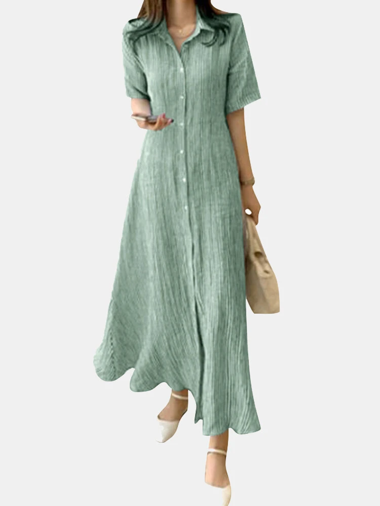 Striped Print Short Sleeve Lapel Button Shirt Dress 1 Striped Print Short Sleeve Lapel Button Shirt Dress